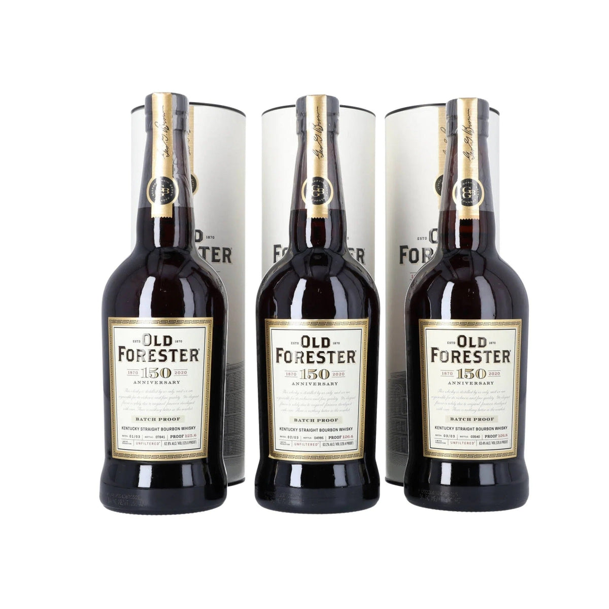 Old Forester 150 Anniversary Batch Proof Full Set Batches 01-02-03